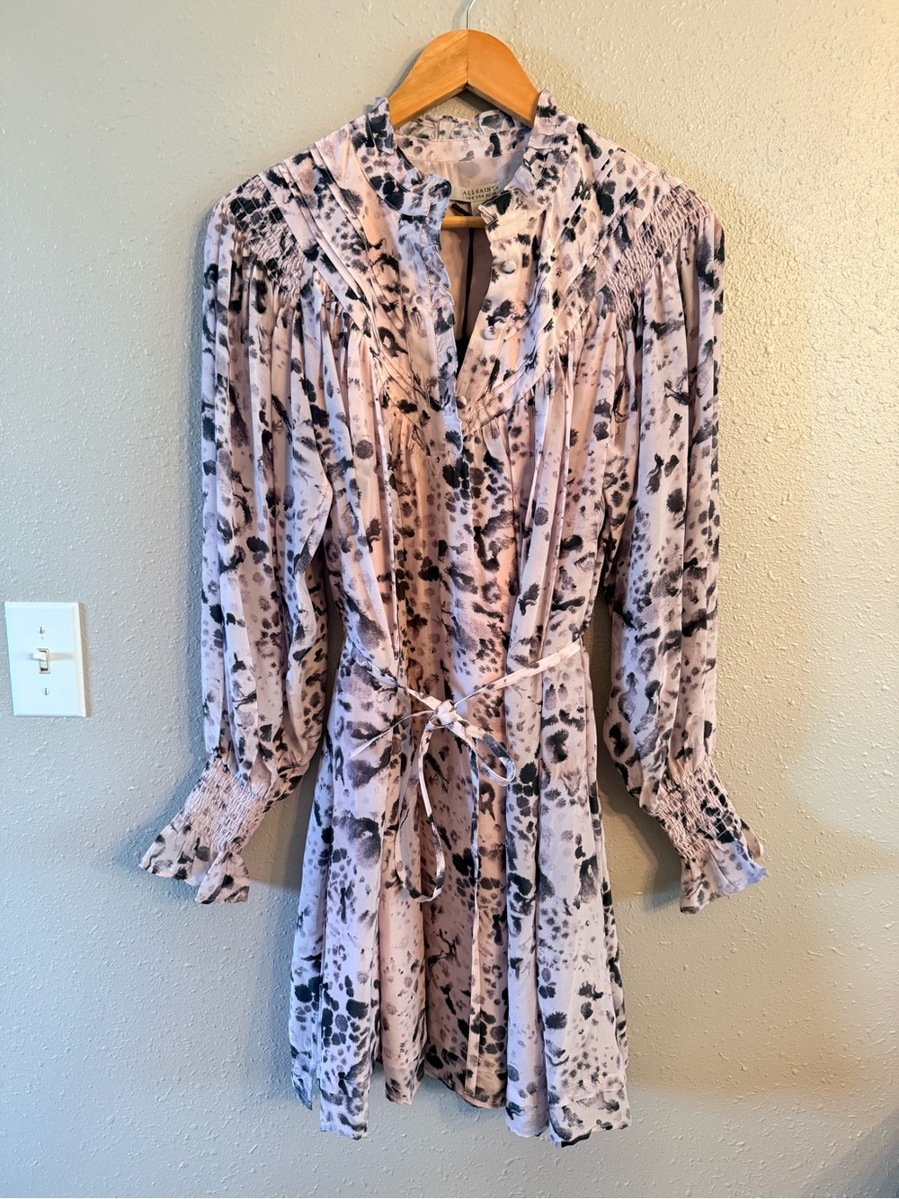 NWT All Saints Kelli Watku Mini Dress Pink Black Size 4 - Picture 5 of 12